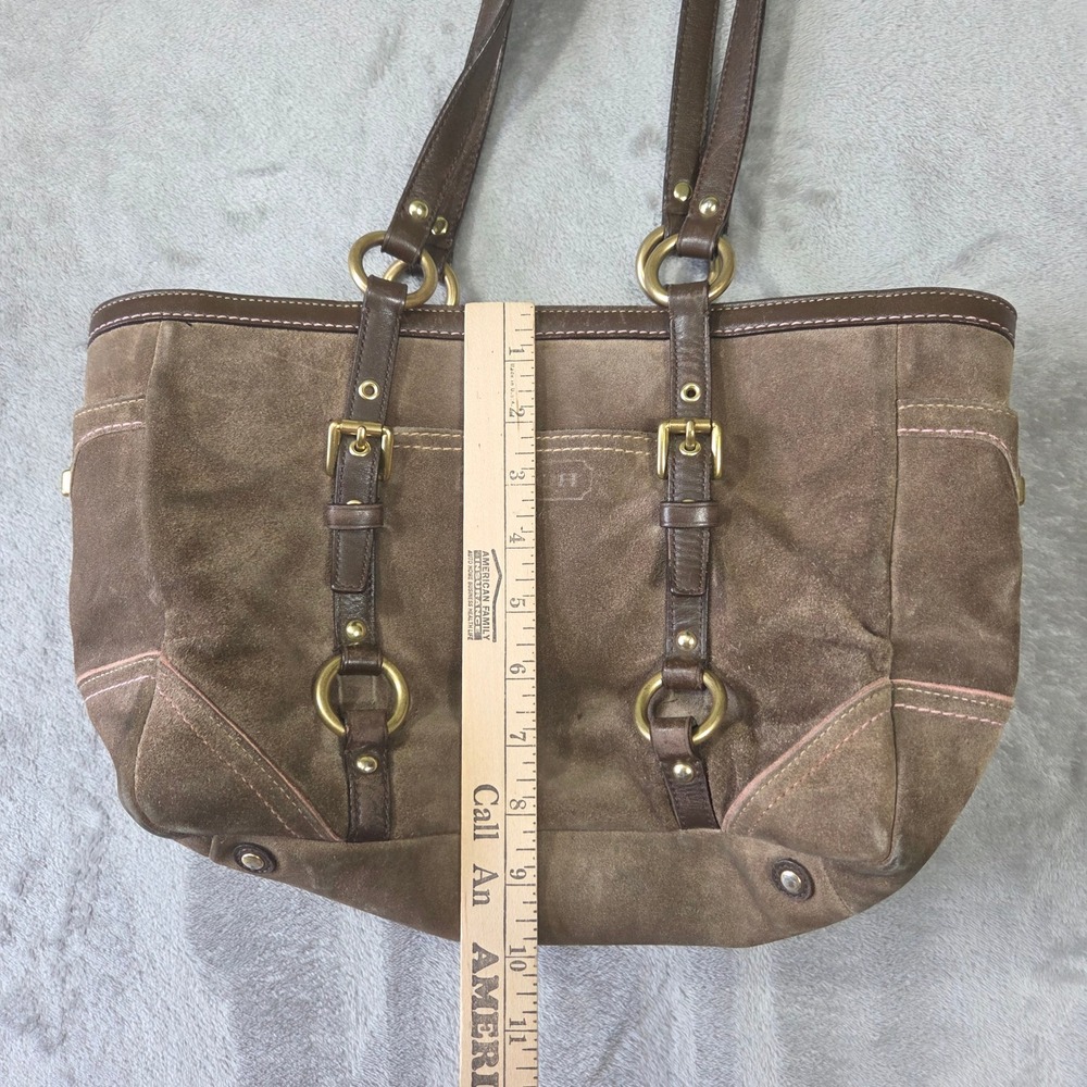 Coach Hampton Brown Suede Buckle Tote Bag F06Q-10332 Brass Y2k Minimalist Preppy - Picture 7 of 8